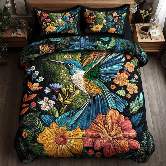 Elegant Hummingbird 3-Piece Quilted Bedding Set NCU0DK8005