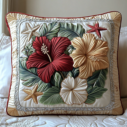 Elegant Red Hibiscus Quilted Pillow Case NCU0DV5355