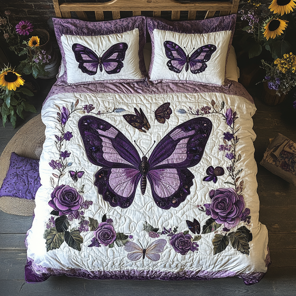 Elegant Rose 3-Piece Quilted Bedding Set NCU0VL1685