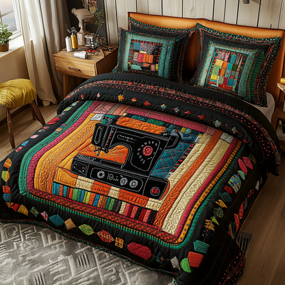 Elegant Sewing Machine 3-Piece Quilted Bedding Set NCU0DK8011