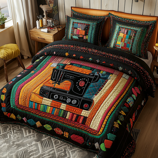 Elegant Sewing Machine 3-Piece Quilted Bedding Set NCU0DK8011