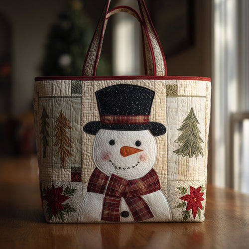 Elegant Snowman Quilted Tote Bag NCU0HH307