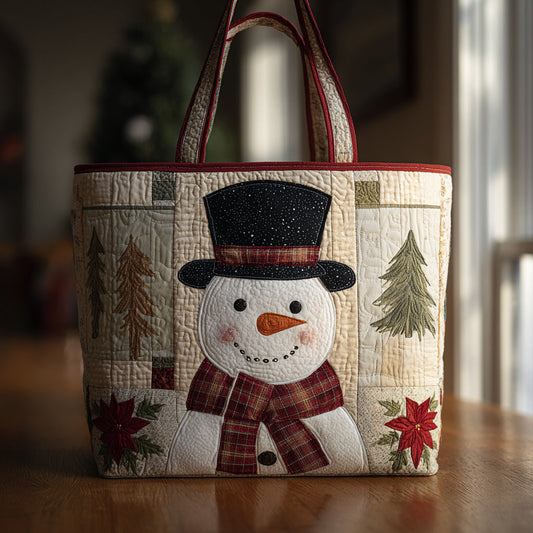 Elegant Snowman Quilted Tote Bag NCU0HH307