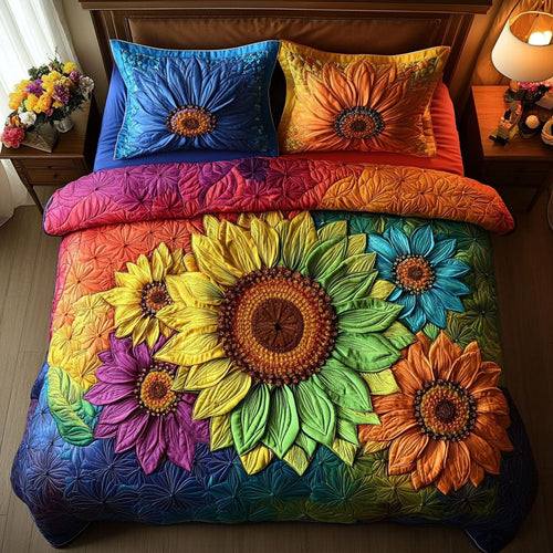 Elegant Sunflowers 3-Piece Quilted Bedding Set NCU0NT5535