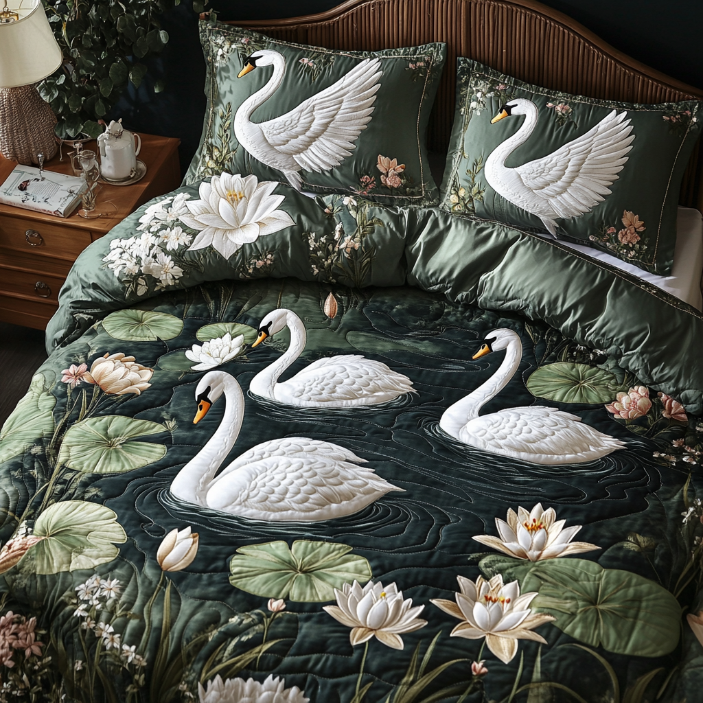 Elegant Swan 3-Piece Quilted Bedding Set NCU0DK9334