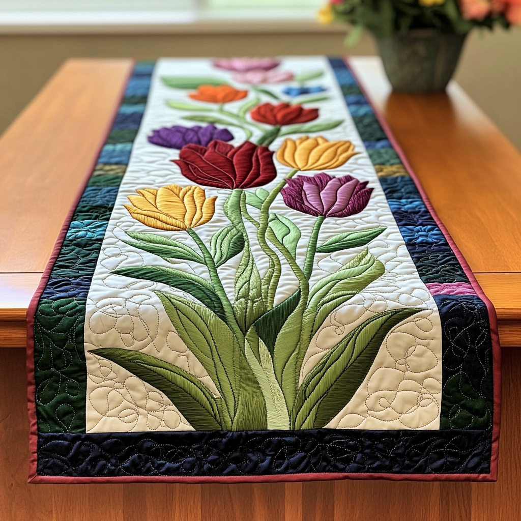 Elegant Tulips Quilted Table Runner NCU0VL1439