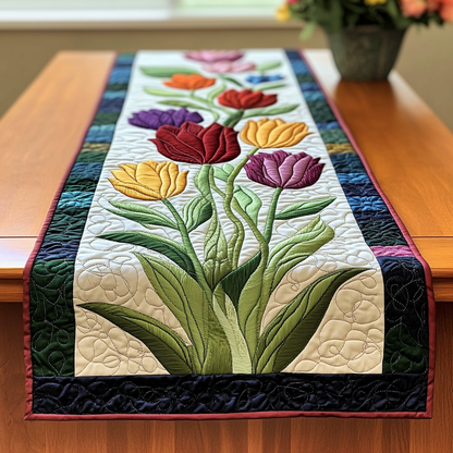 Elegant Tulips Quilted Table Runner NCU0VL1439