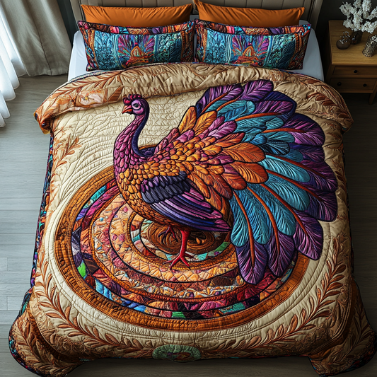 Elegant Turkeys 3-Piece Quilted Bedding Set NCU0DK7861