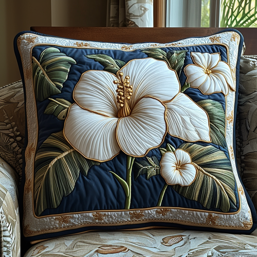Elegant White Hibiscus v2 Quilted Pillow Case NCU0DV5354