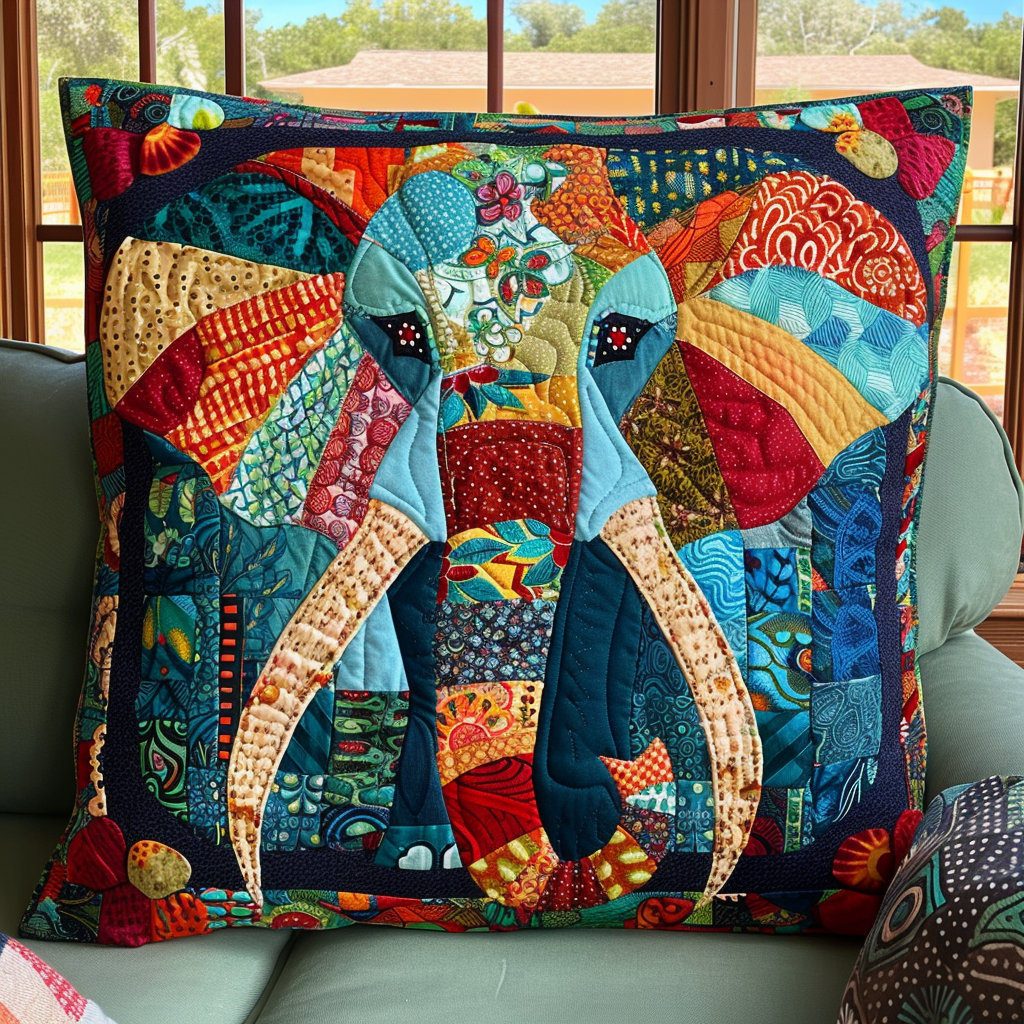 Elephant Vibrant Voyage Quilted Pillow Case NCU0DV133