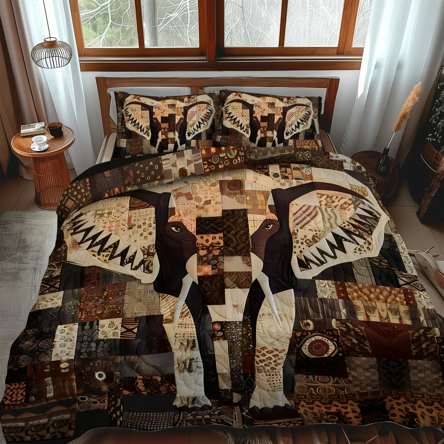 Elephant Woodland 3-Piece Quilted Bedding Set NCU0TH897