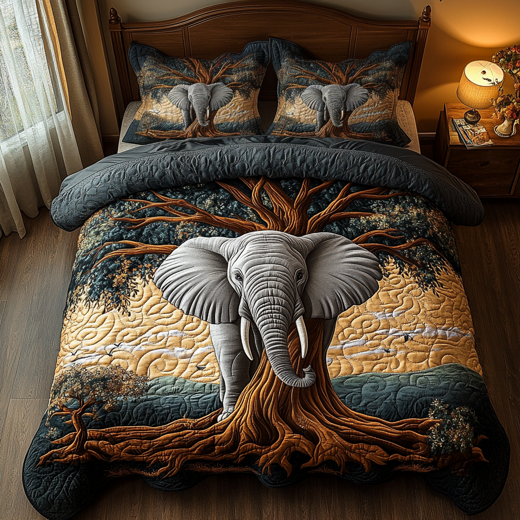 Elephant Baobab Quilted Bedding Set NCU0DV2040