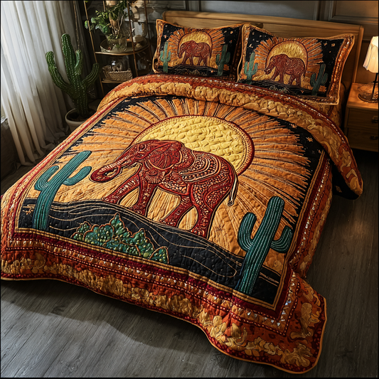 Elephant Design 3-Piece Quilted Bedding Set NCU0DK8192