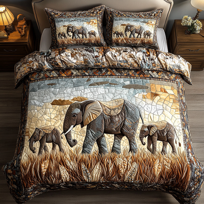 Elephant Dreams 3-Piece Quilted Bedding Set NCU0VH4278