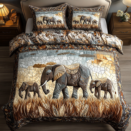 Elephant Dreams 3-Piece Quilted Bedding Set NCU0VH4278