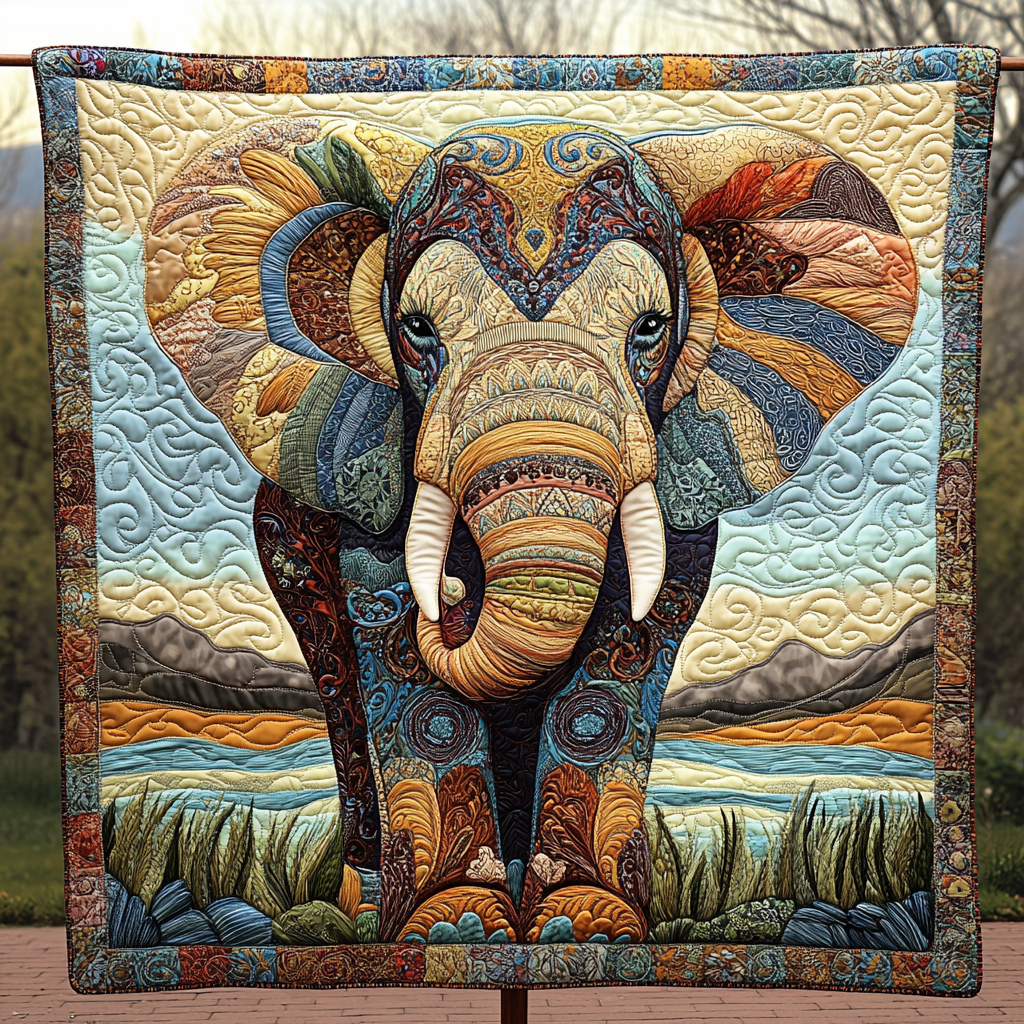 Elephant Echoes Quilted Blanket NCU0DK2008