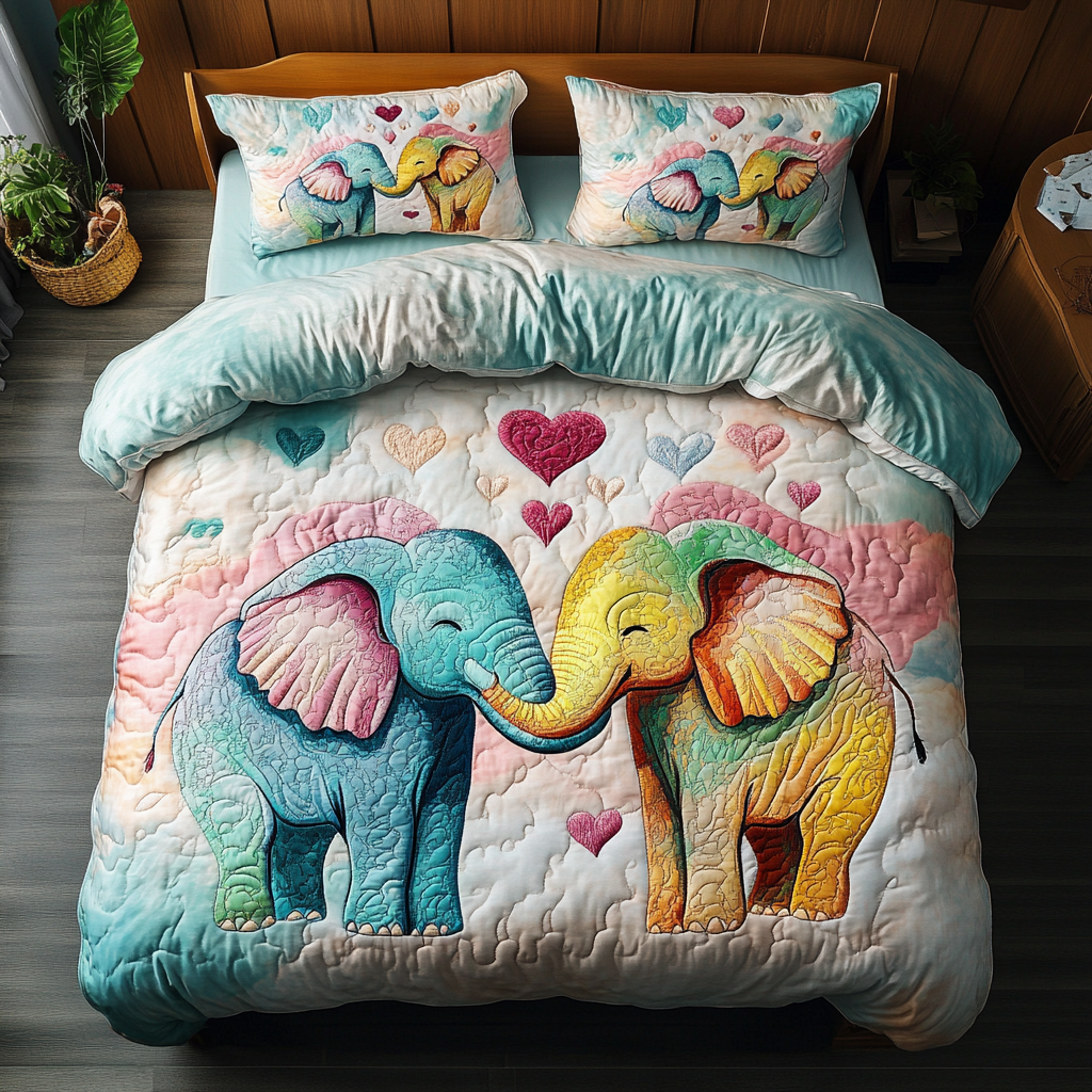 Elephant Embrace 3-Piece Quilted Bedding Set NCU0DK3153