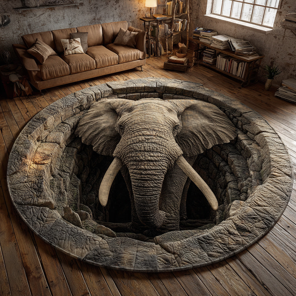Elephant Emergence Quilted Round Mat NCU0HH1694