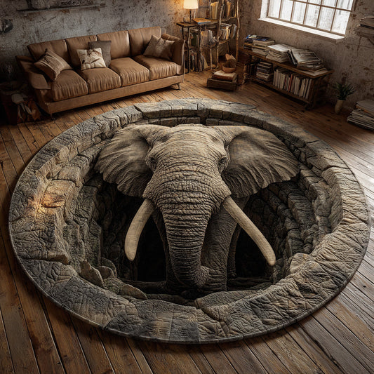 Elephant Emergence Quilted Round Mat NCU0HH1694