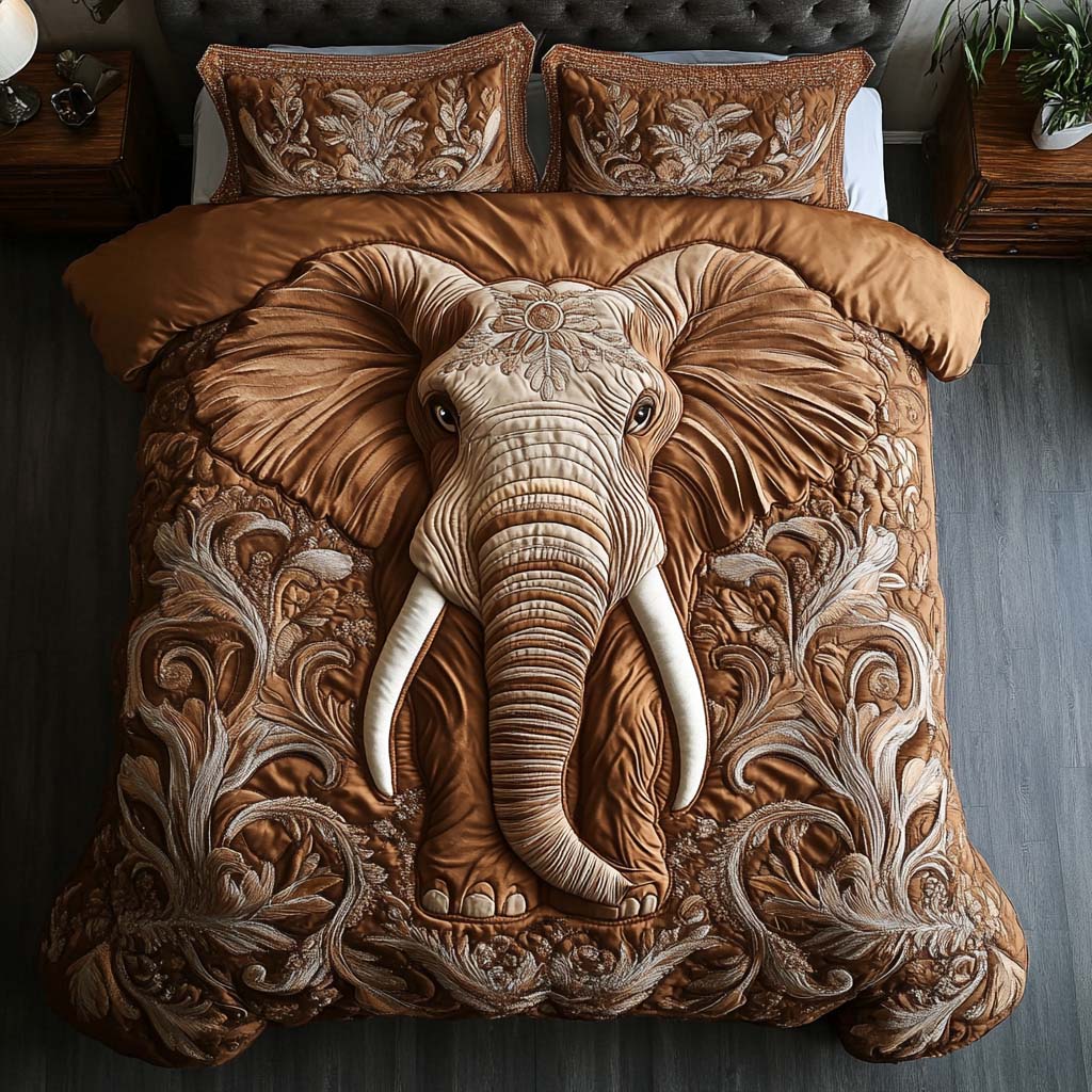 Elephant Family 3-Piece Quilted Bedding Set NCU0NT8136