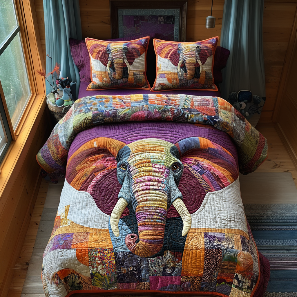 Elephant Harmony 3-Piece Quilted Bedding Set NCU0DV5955