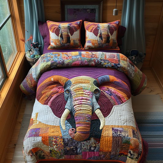 Elephant Harmony 3-Piece Quilted Bedding Set NCU0DV5955