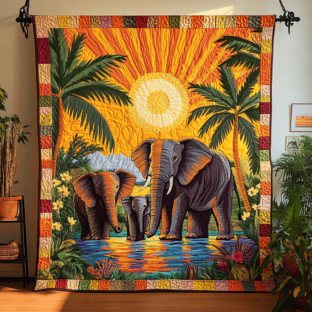 Elephant Harmony Quilted Blanket NCU0DK5713