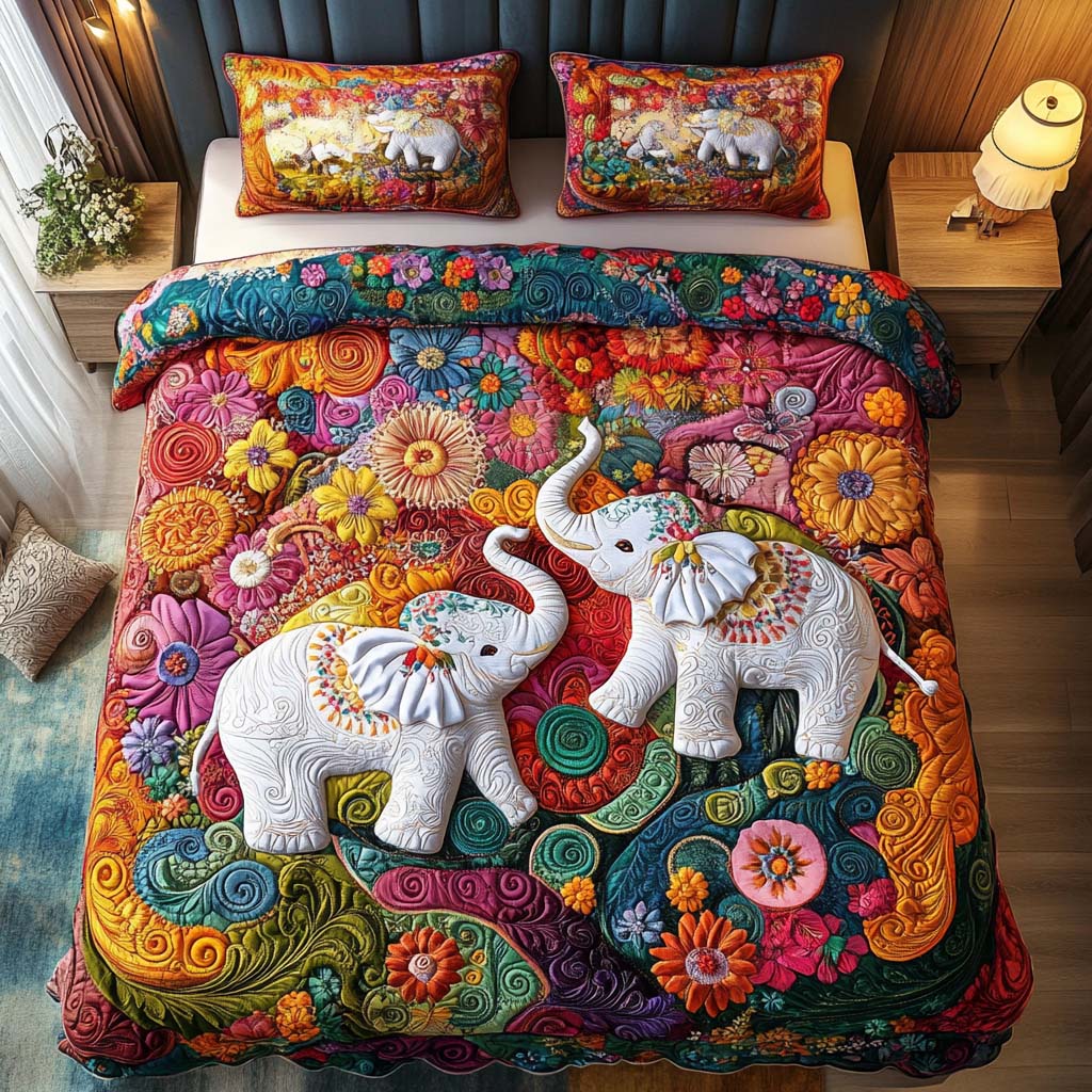 Elephant Heart Love 3-Piece Quilted Bedding Set NCU0NT8306