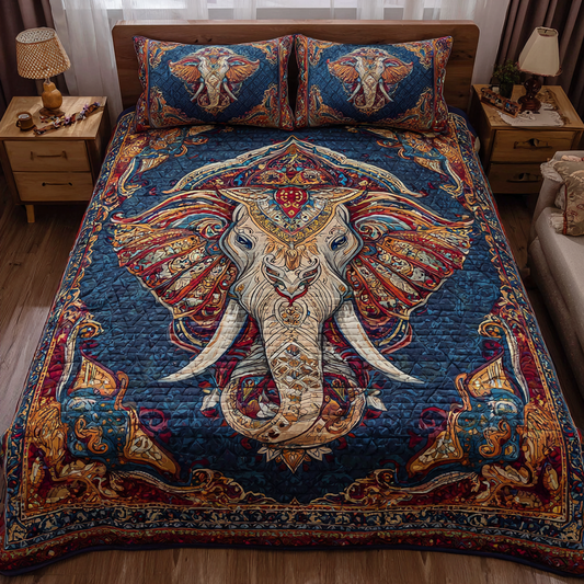 Elephant Journey 3-Piece Quilted Bedding Set NCU0DK8194