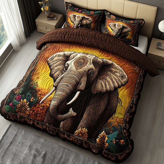 Elephant Journey 3-Piece Quilted Bedding Set NCU0DK8736