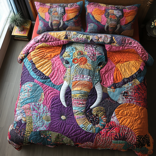 Elephant Journey 3-Piece Quilted Bedding Set NCU0DV5954