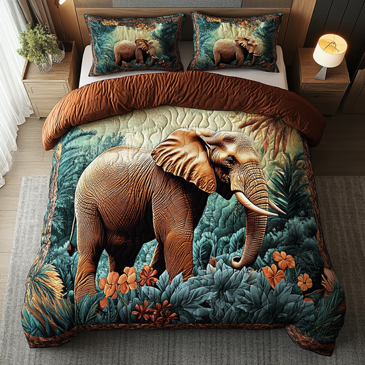 Elephant Legacy 3-Piece Quilted Bedding Set NCU0DK8741