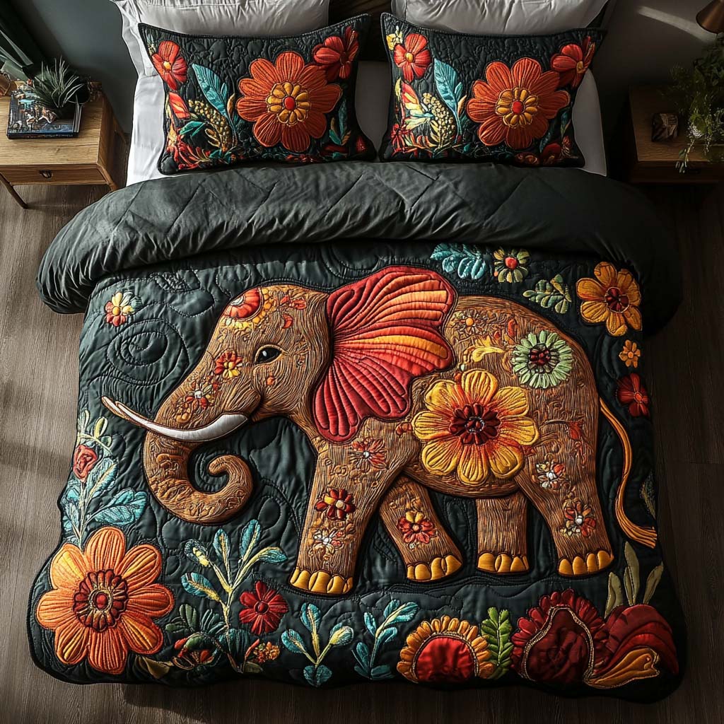 Elephant Meadow Bliss 3-Piece Quilted Bedding Set NCU0NT8307