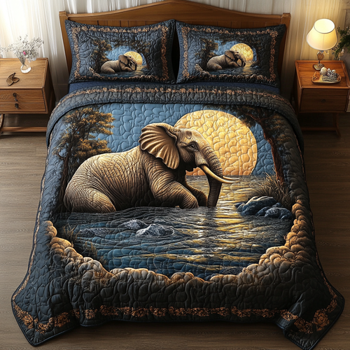 Elephant Moonlight 3-Piece Quilted Bedding Set NCU0DK6261