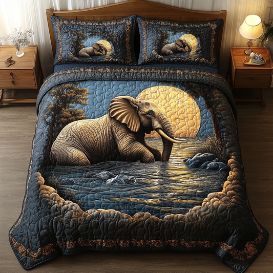 Elephant Moonlight 3-Piece Quilted Bedding Set NCU0DK6261