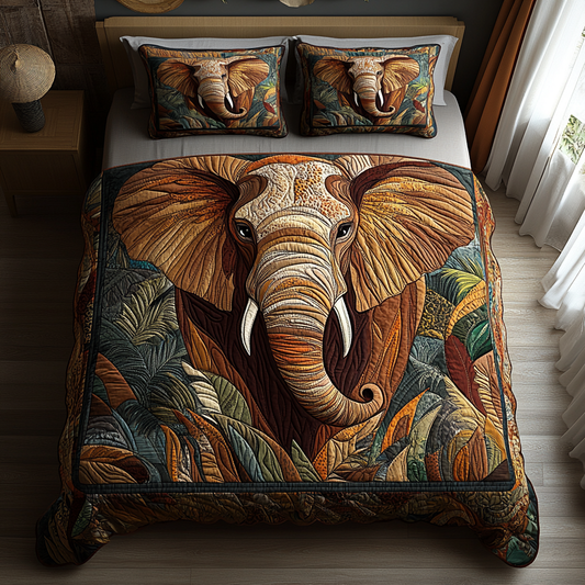 Elephant Oasis 3-Piece Quilted Bedding Set NCU0DV5957