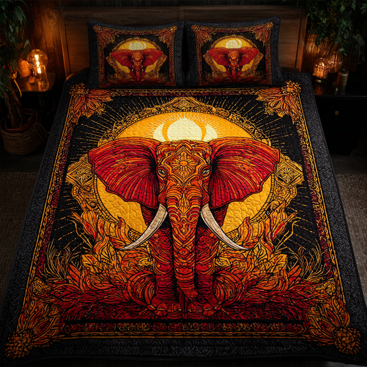 Elephant Pattern 3-Piece Quilted Bedding Set NCU0DK8191