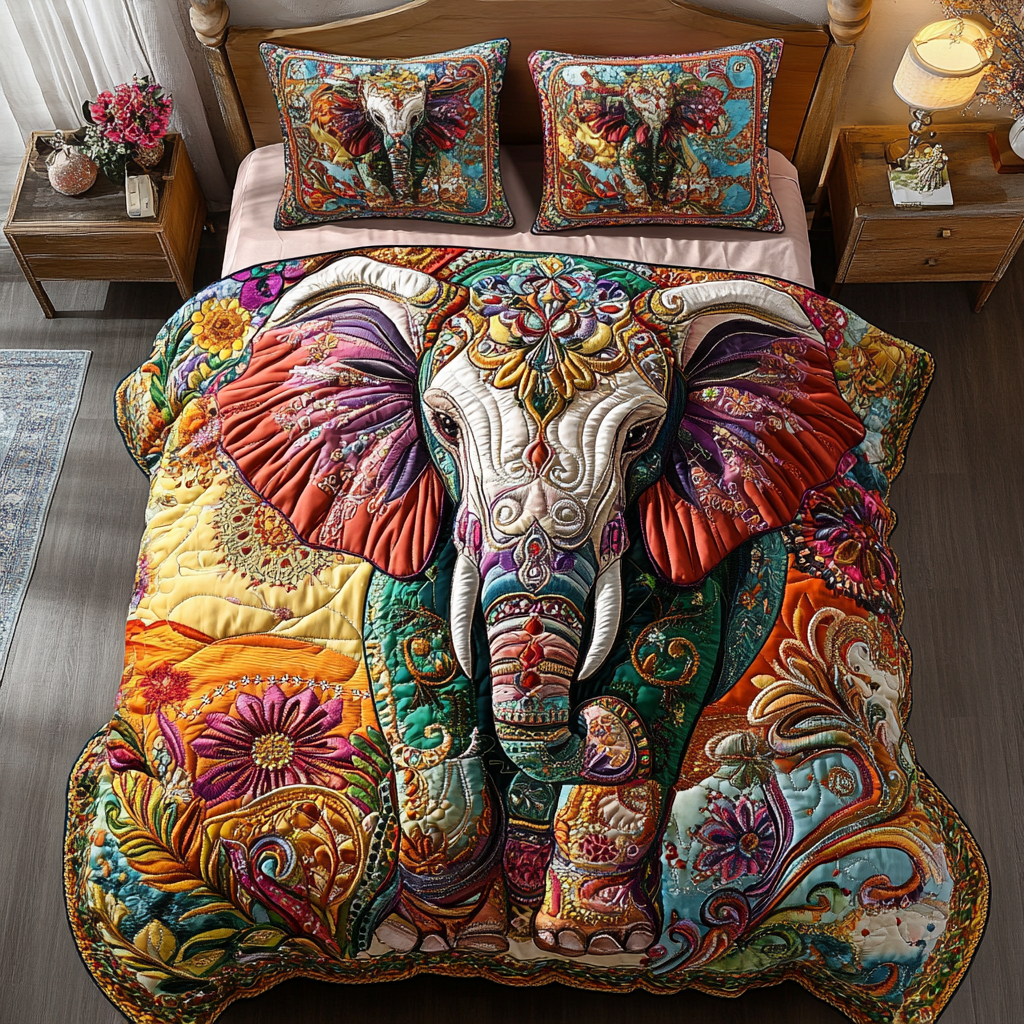Elephant Spirit 3-Piece Quilted Bedding Set NCU0DK8735