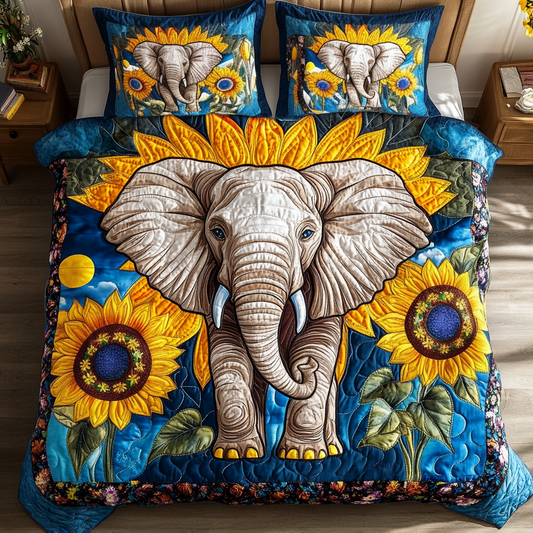 Elephant Sunflower Glow 3-Piece Quilted Bedding Set NCU0NT3193