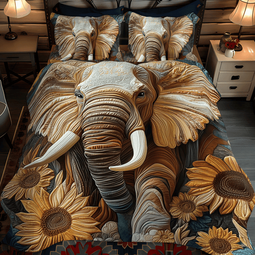 Elephant Sunflower March 3-Piece Quilted Bedding Set NCU0DV1162