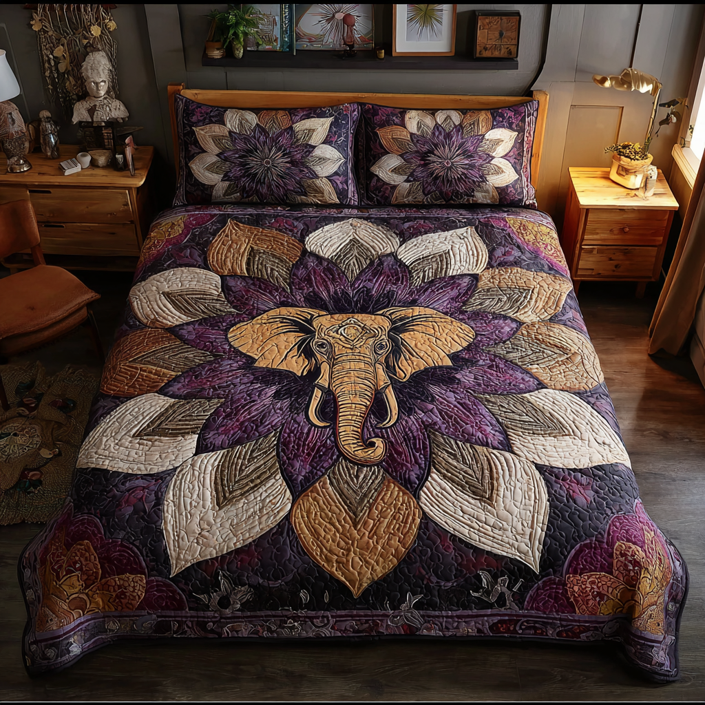 Elephant Symbol 3-Piece Quilted Bedding Set NCU0DK8195