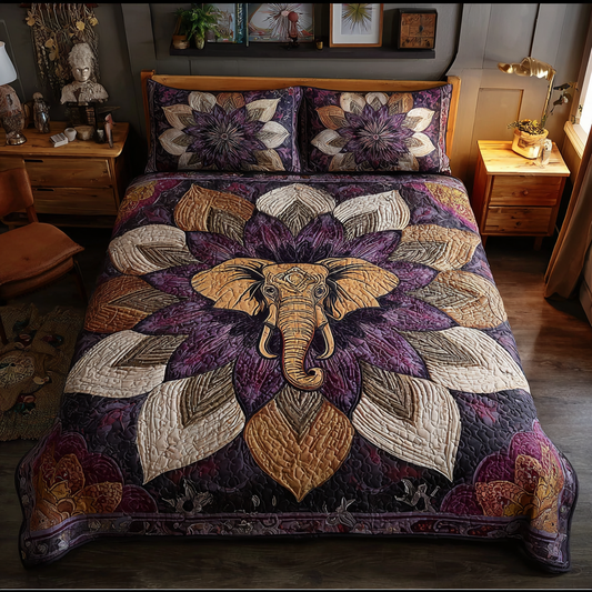 Elephant Symbol 3-Piece Quilted Bedding Set NCU0DK8195