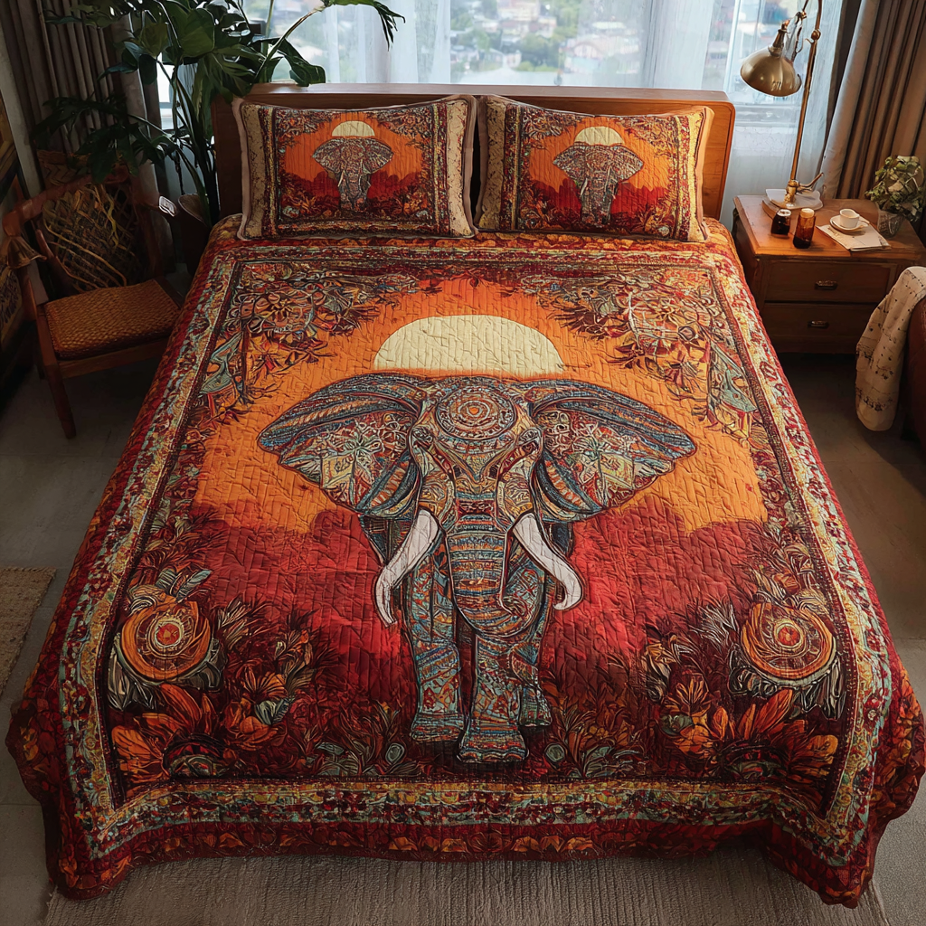 Elephant View 3-Piece Quilted Bedding Set NCU0DK8193