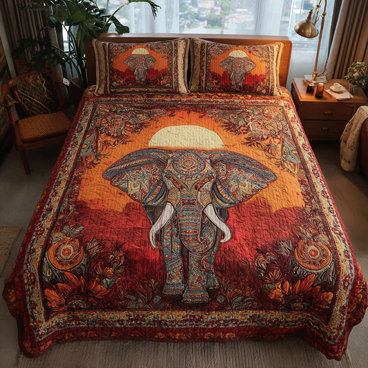 Elephant View 3-Piece Quilted Bedding Set NCU0DK8193