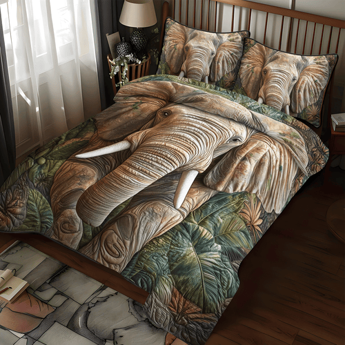 Elephant Wild Whisper 3-Piece Quilted Bedding Set NCU0DV1161