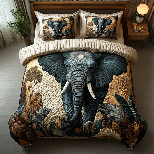 Elephant Wonders 3-Piece Quilted Bedding Set NCU0DV5950