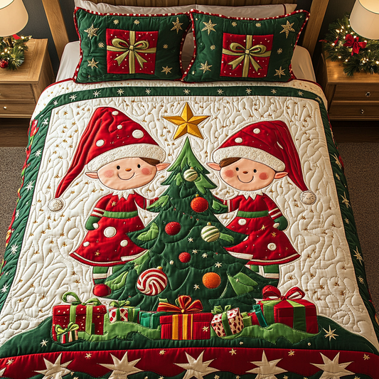 Elf Jingle Joy 3-Piece Quilted Bedding Set NCU0DK2262