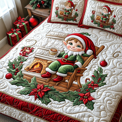 Elf by the Fireplace 3-Piece Quilted Bedding Set NCU0DV1784