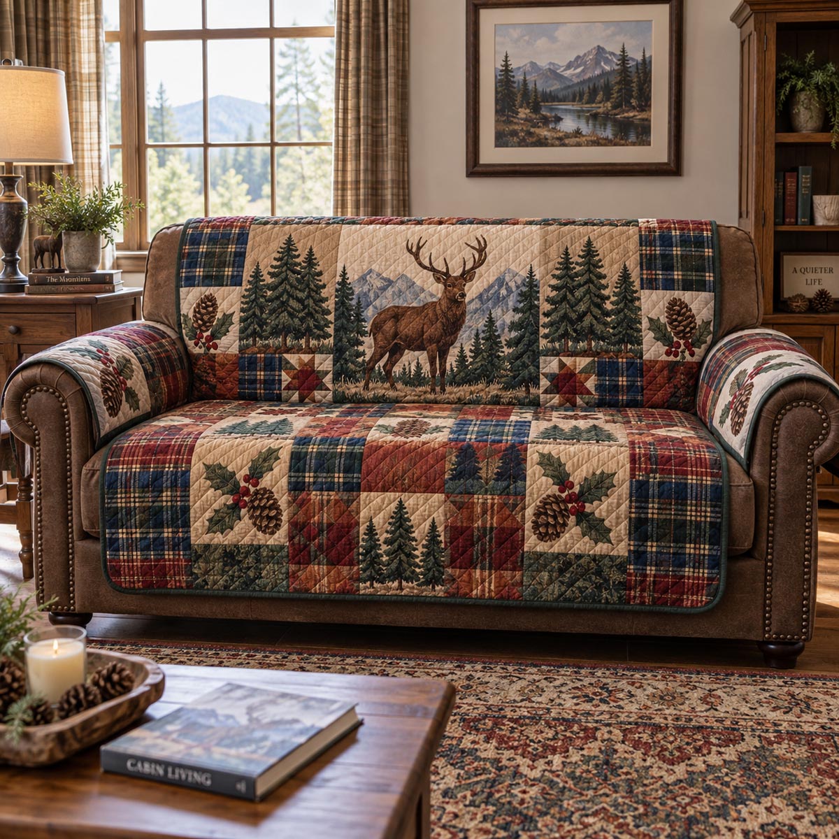 Elk Pine Retreat Quilted Sofa Cover NCU0DV10125