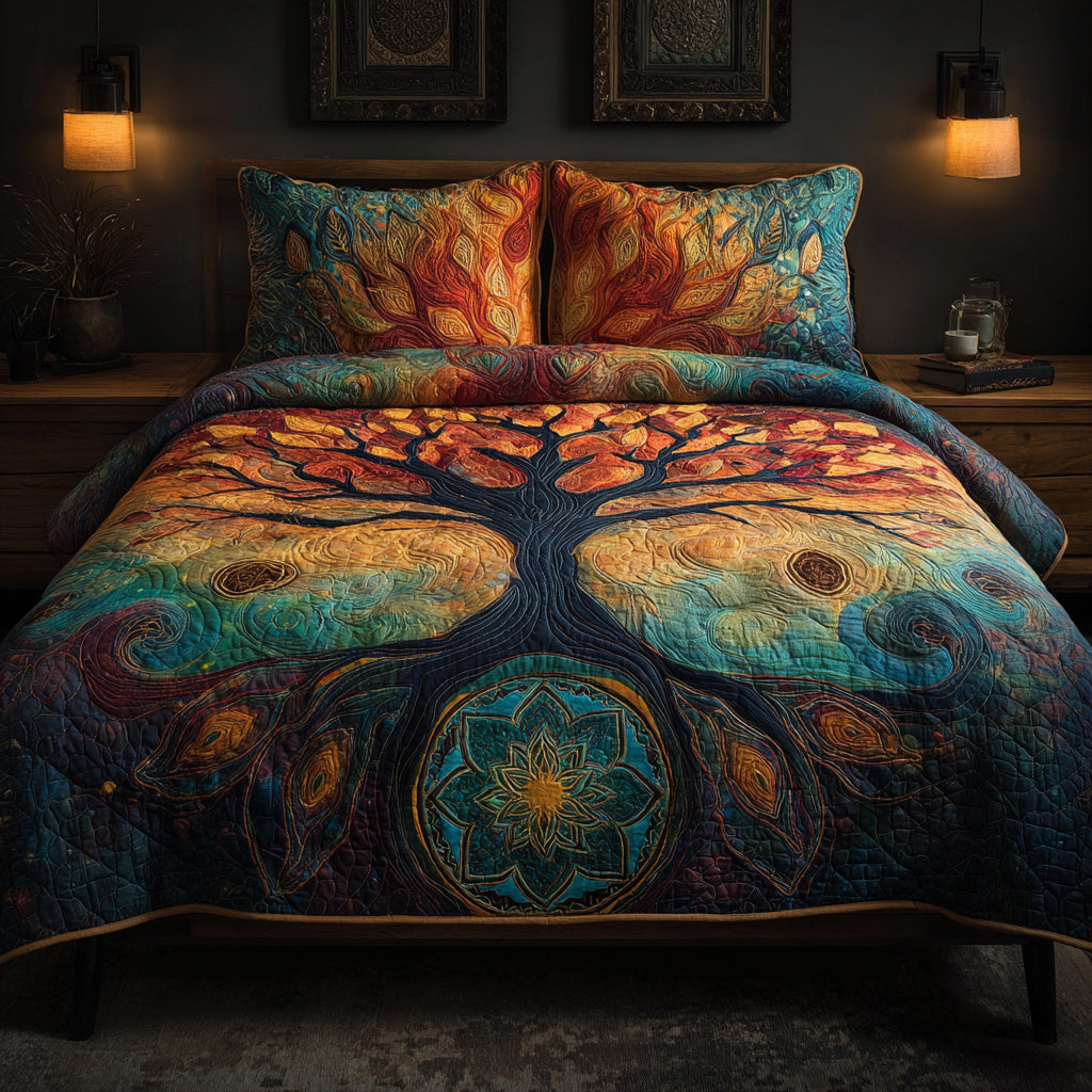 Ember Mandala 3-Piece Quilted Bedding Set NCU0VL3066
